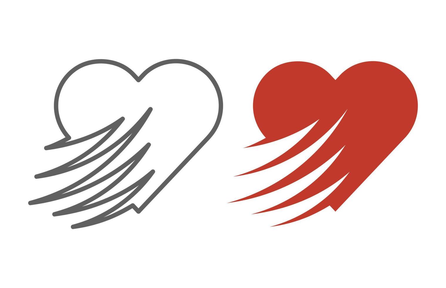 Creative heart drawing with speed effect. Unique corporate logo with flying fast heart wings. vector