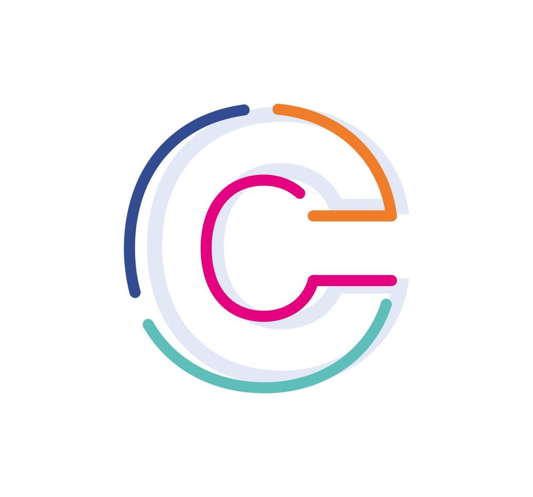 Abstract Letter C Line Colorful linear logotype. modern letter lines with new pop art colors. Font alphabet template. Logo set thin line clean style. vector