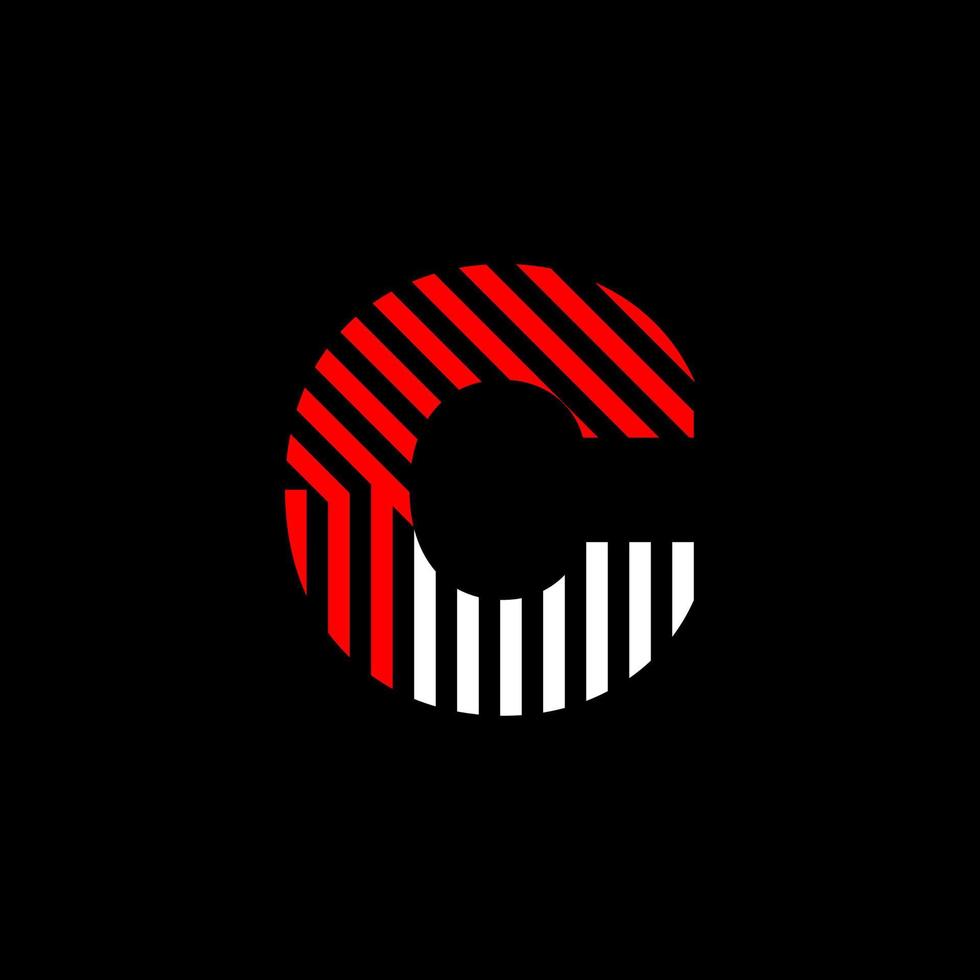 Abstract Letter C Line. Transition color linear logo. Linear modern lettering lines. Font alphabet template. Set logo thin line clean style, black background. vector