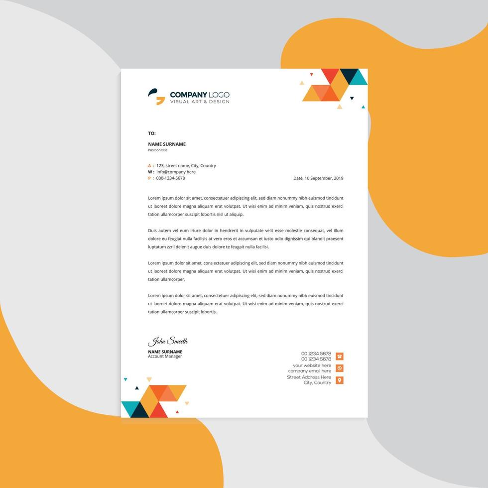 Professional corporate business Modern letterhead vector template. Simple and clean print ready design.