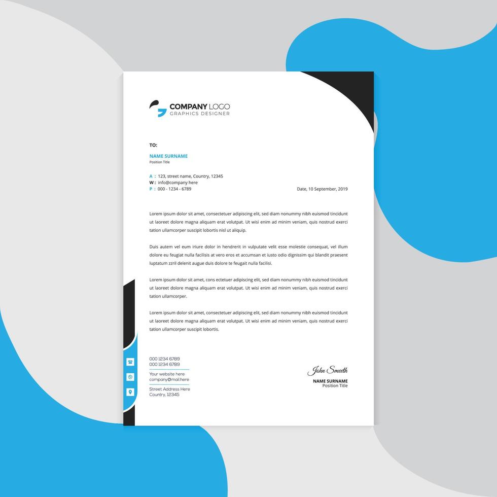 Professional corporate business Modern letterhead vector template. Simple and clean print ready design.
