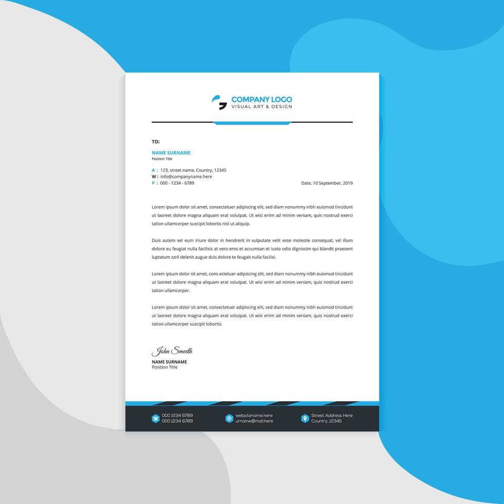 Professional corporate business Modern letterhead vector template. Simple and clean print ready design.