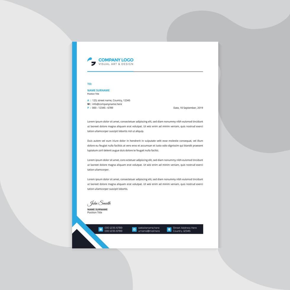 Professional corporate business Modern letterhead vector template. Simple and clean print ready design.