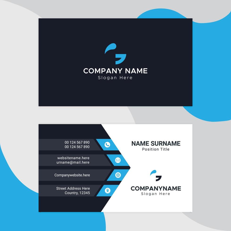 Creative and Clean Double-sided Business Card Template. Blue, yellow and Black Colors. Flat Design Vector template. Stationery Design