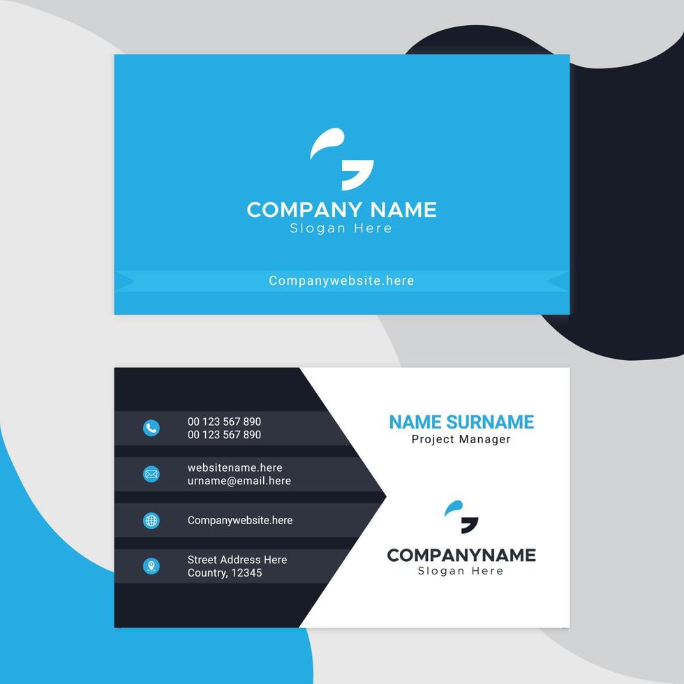 Creative and Clean Double-sided Business Card Template. Blue, yellow and Black Colors. Flat Design Vector template. Stationery Design
