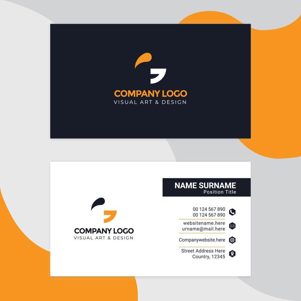 Creative and Clean Double-sided Business Card Template. Blue, yellow and Black Colors. Flat Design Vector template. Stationery Design