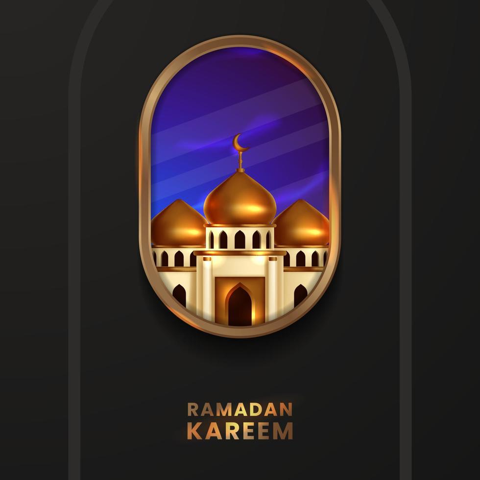 door window mosque with desert nature scenery arabian landscape for ramadan kareem vector