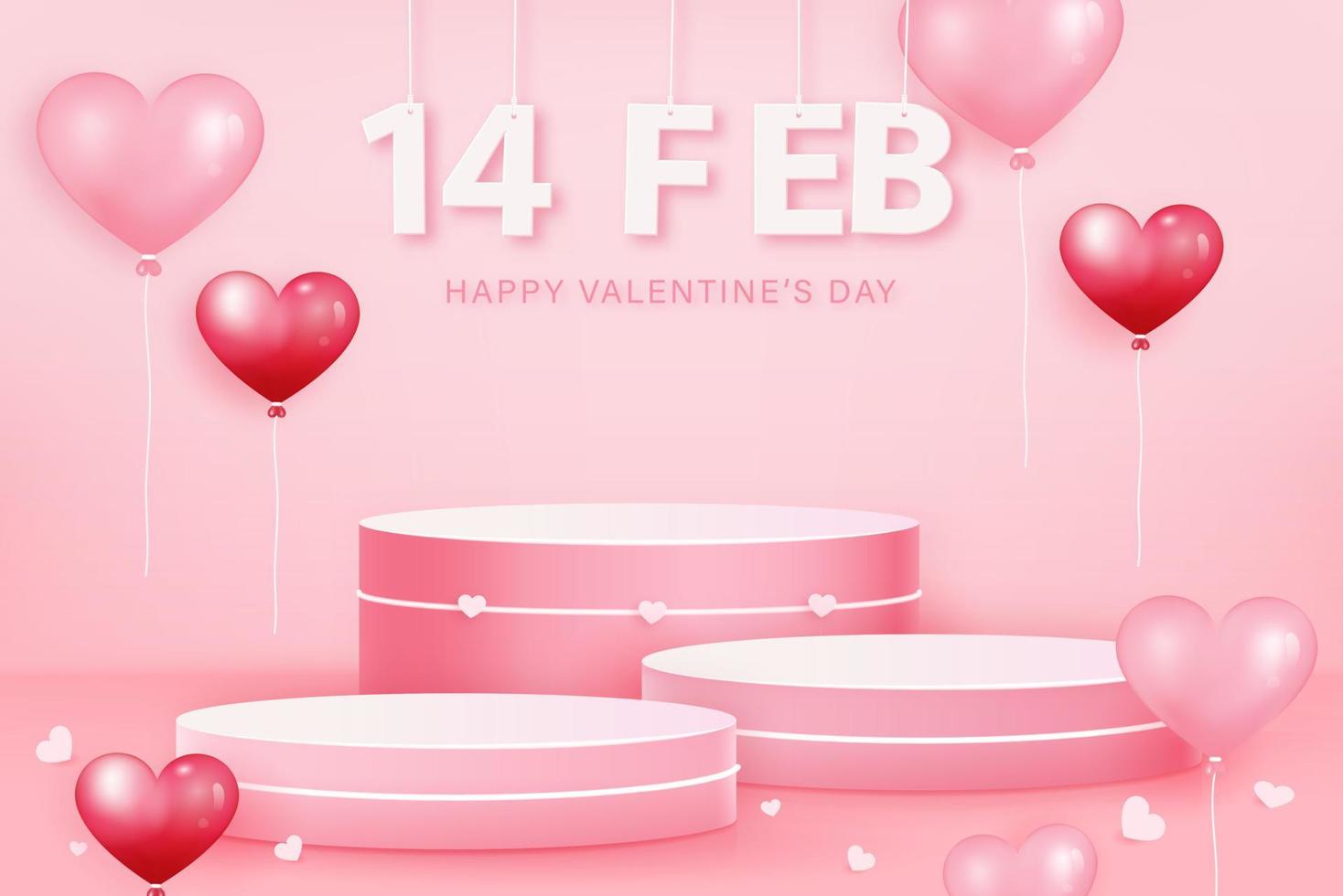 Valentine's day heart background with stage podium mock up for product display vector