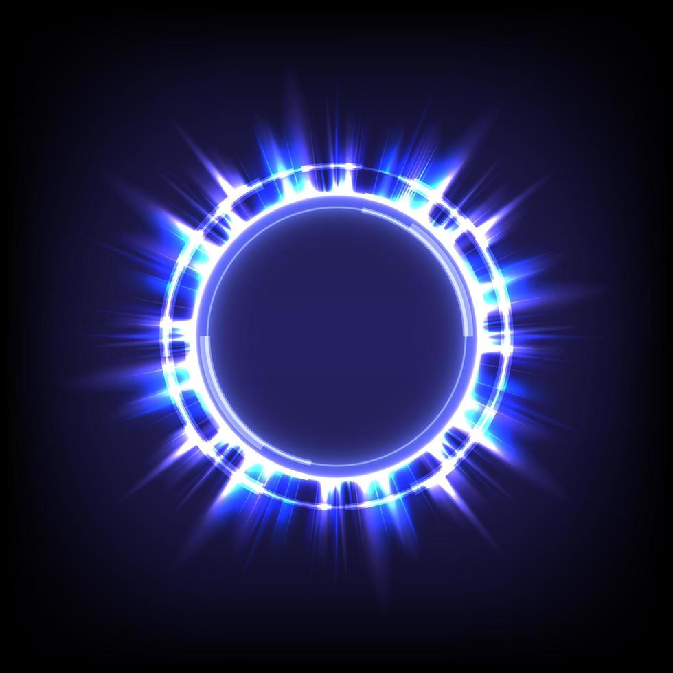 Glowing HUD circle. Light and sparking ring. Colorful tunnel. Bright border. Magic portal. Luminous and glint swirling. Vector illustrator