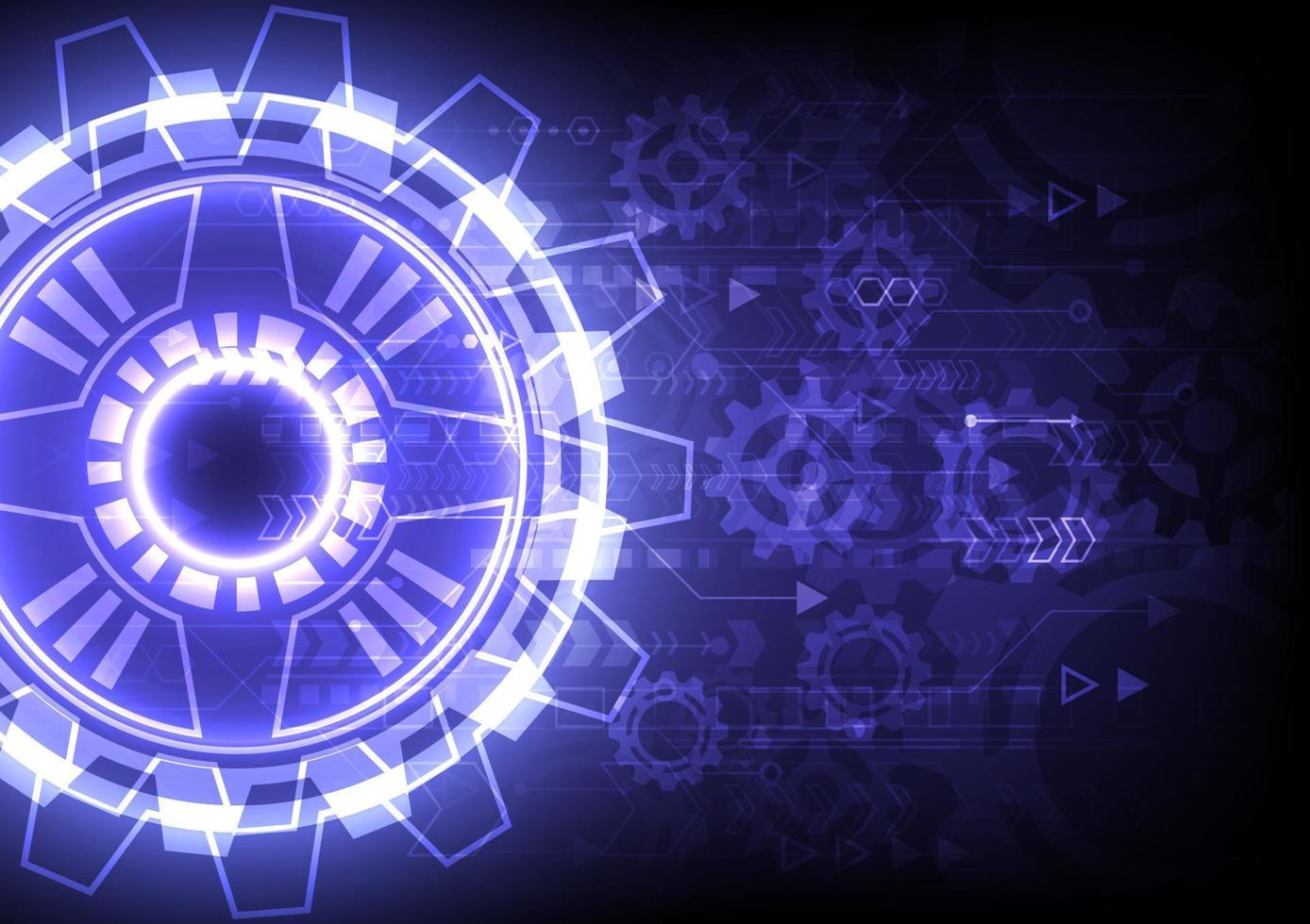 Futuristic Sci-Fi glowing HUD gear. Abstract hi-tech particle background. Hologram and head-up display interface. Virtual reality technology vector