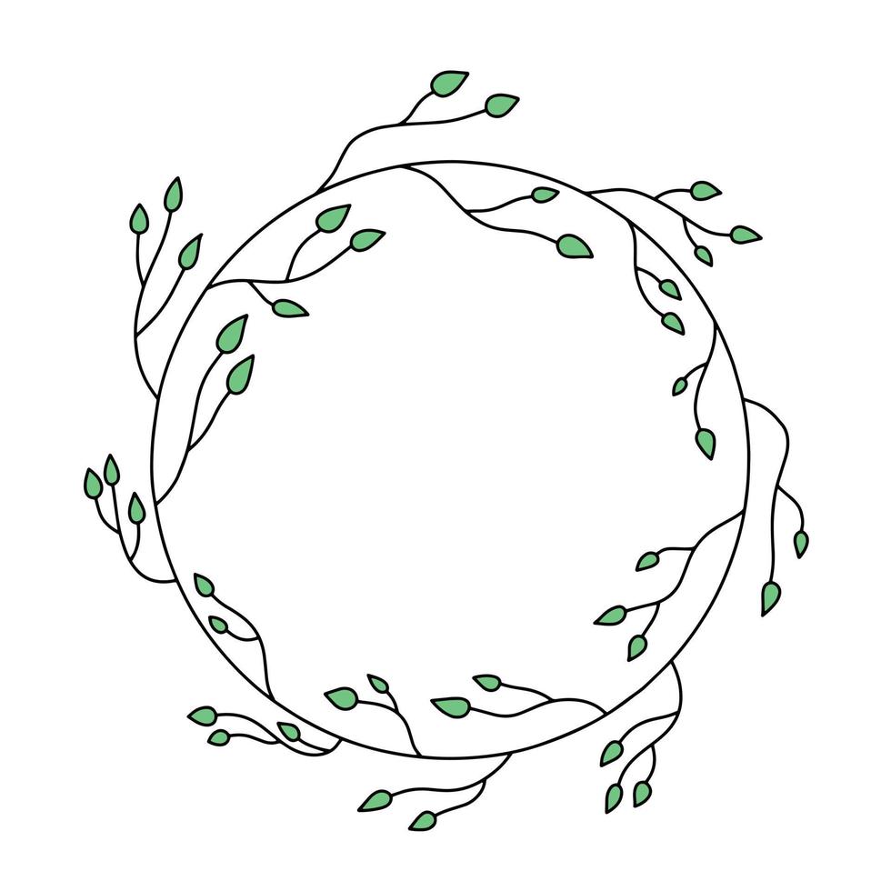 Vector colorful floral frame with leaves illustration. Round beautiful decoration wreath with leaves for invitations, greeting cards, wedding