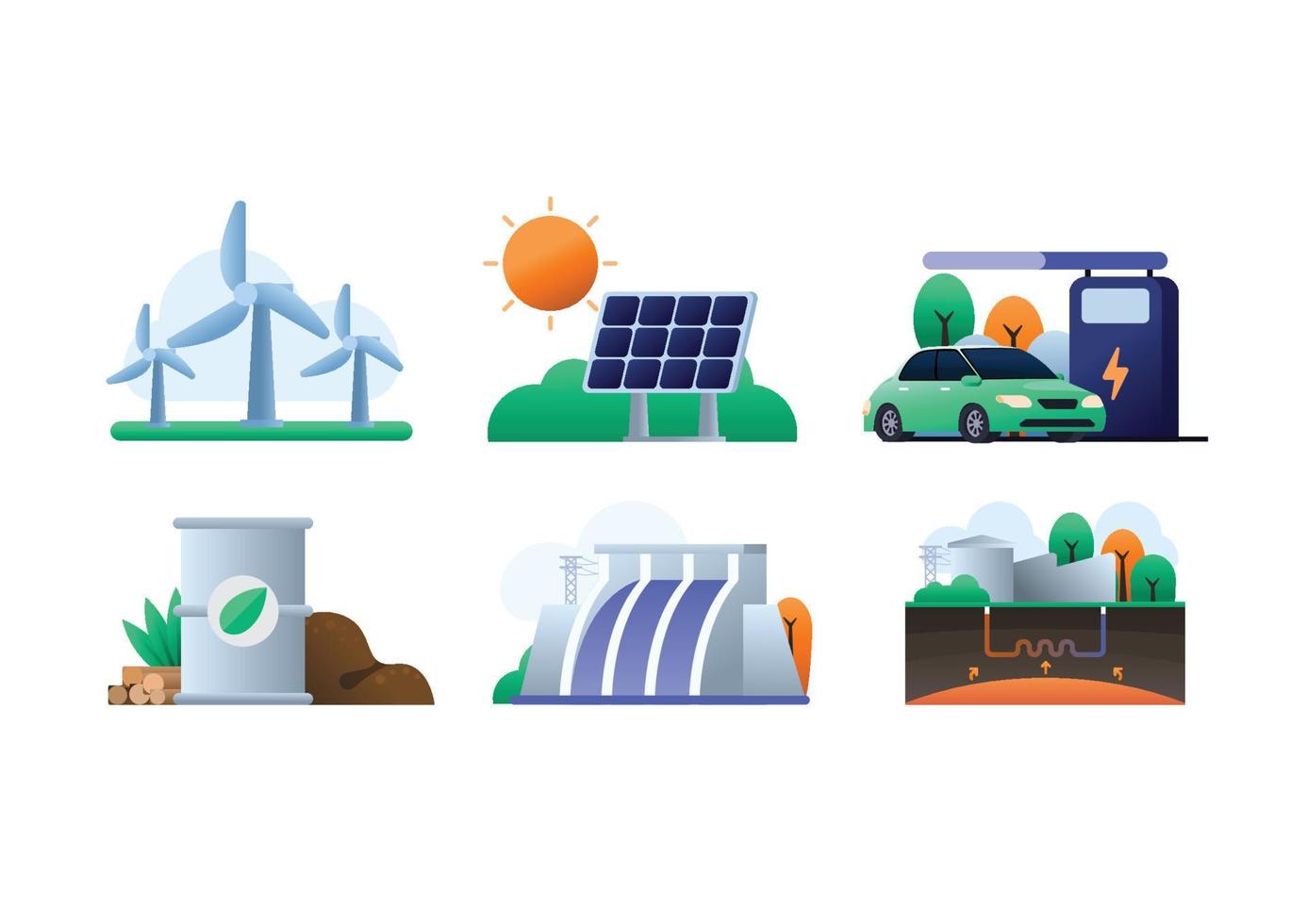 Set of renewable energy, ecological friendly, vector illustration