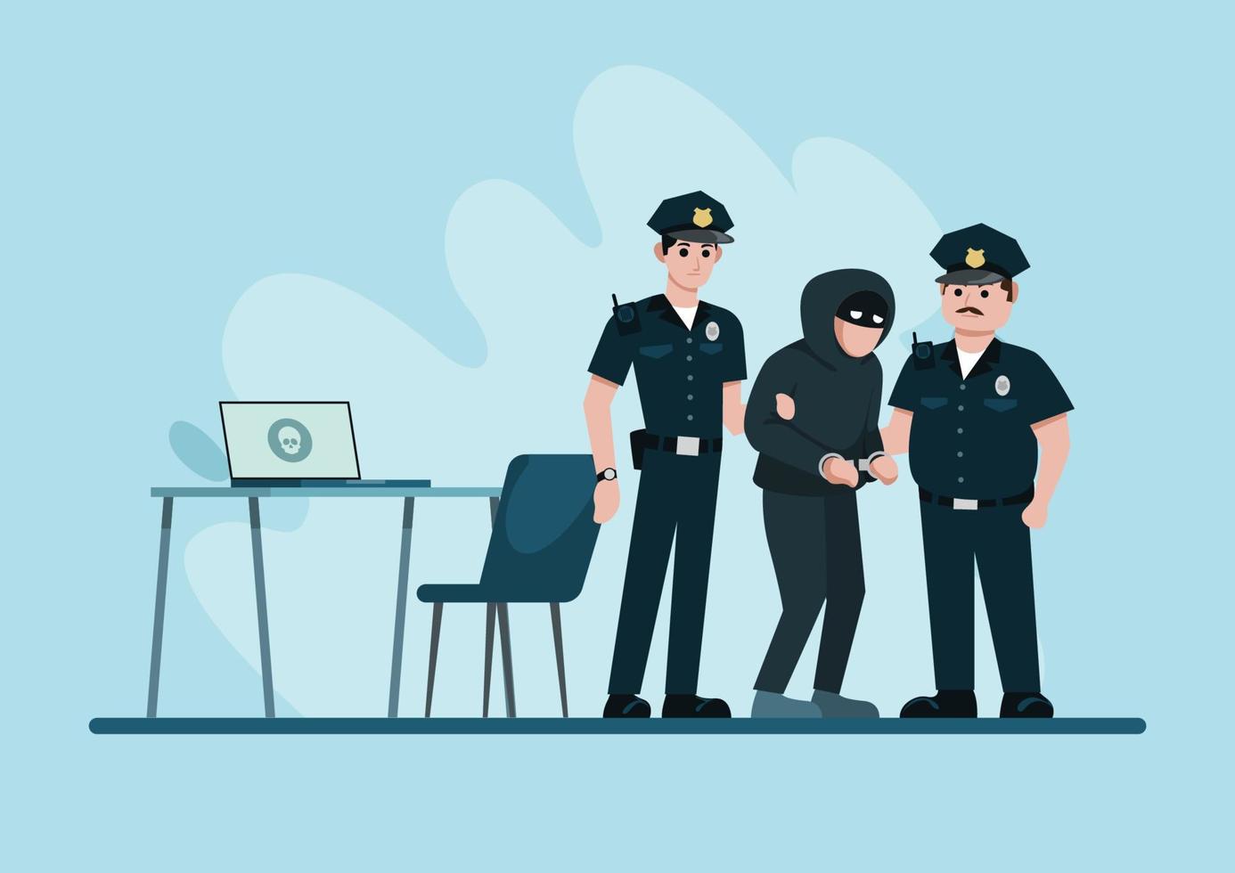 policías arrestando a un hacker, ilustración vectorial vector
