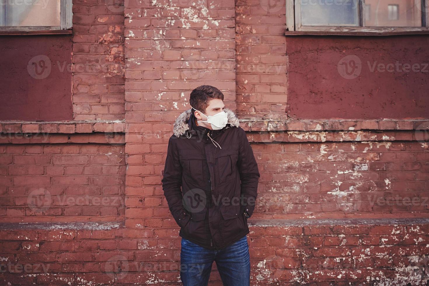 European man in a protective mask photo