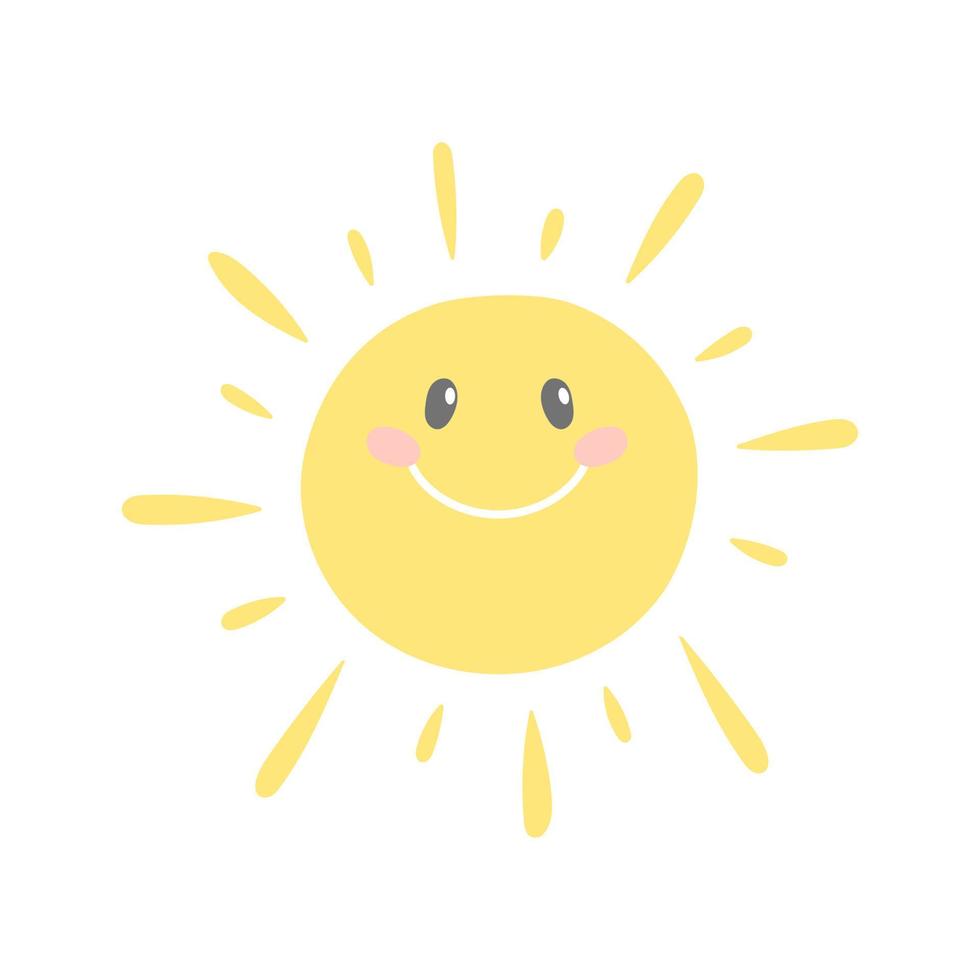 soleado con sonrisa, ilustración plana vectorial en estilo dibujado a mano vector
