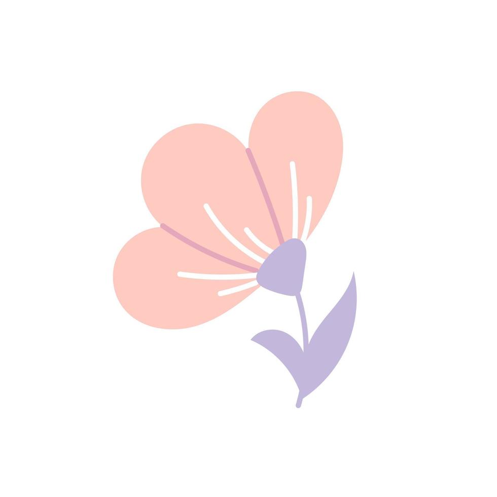 Cute pink spring flower, decorative element, vector flat illustration