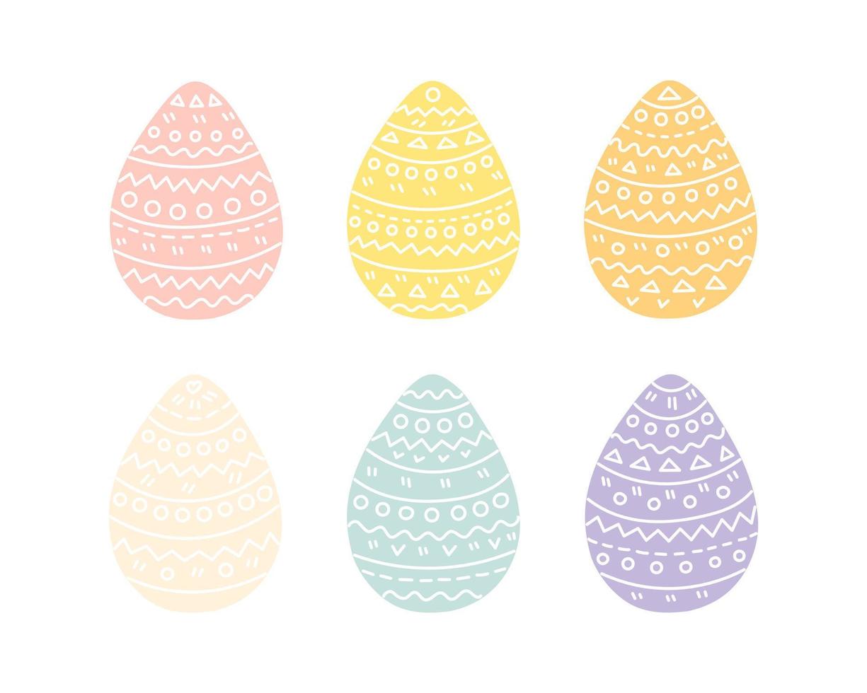 Set of decorated Easter eggs in pastel colors, vector flat illustration