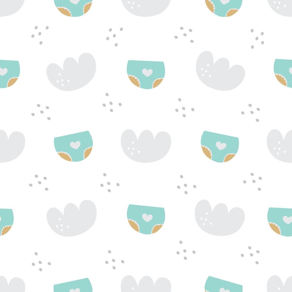 Seamless pattern for baby shower boy. Diapers, panties and clouds, cute