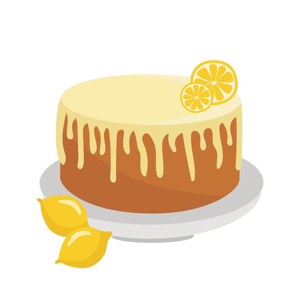 Autumn pastries, sweet lemon pie. Vector illustration in a cartoon flat style. For postcards, labels, design, banners, advertising
