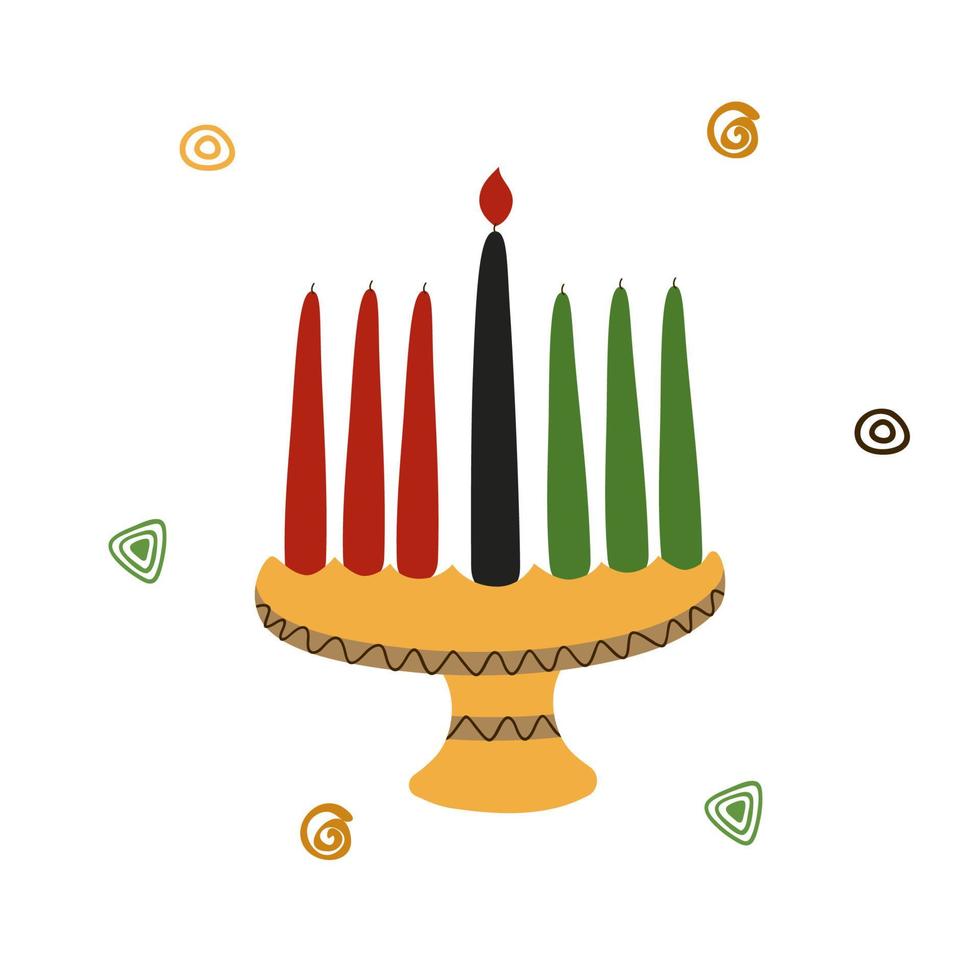 Kinara, a candlestick for seven candles for the Kwanza holiday. For the traditions of the African Christmas. Vector illustration isolated on a white background.