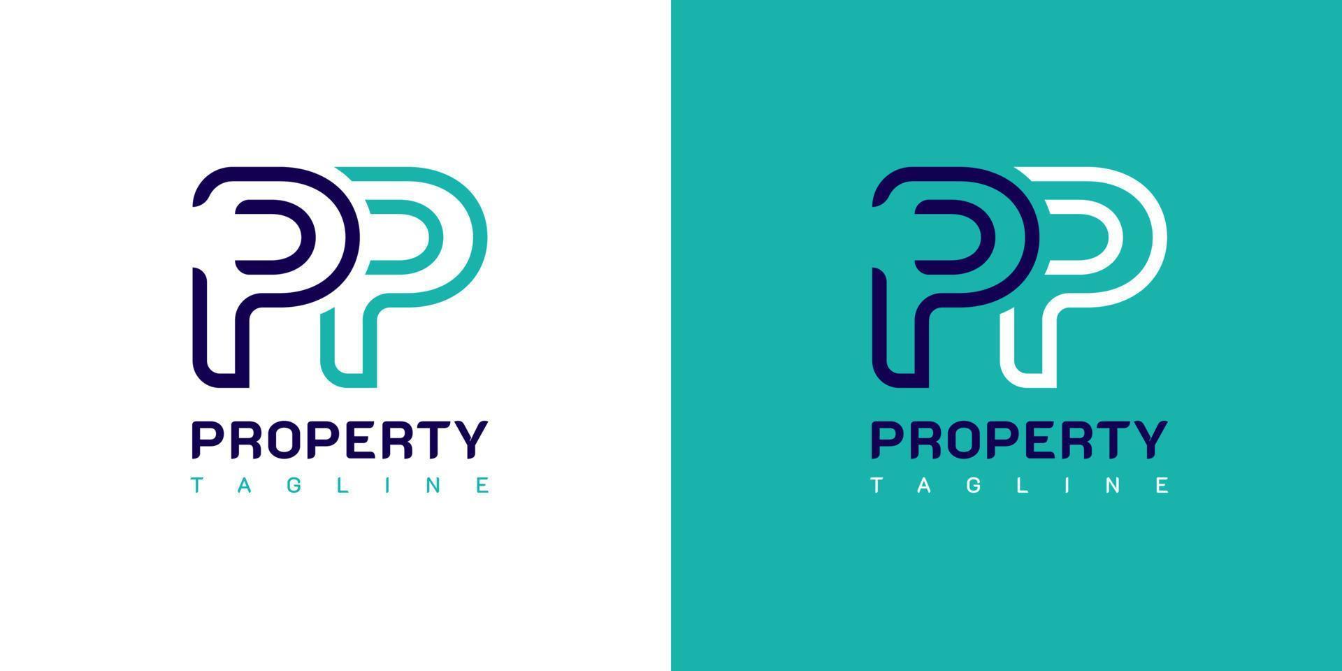 Letter PP, P Logo Design. Property Logo. On white, cyan, and blue colors. Simple, luxurious, and elegant template illustration vector