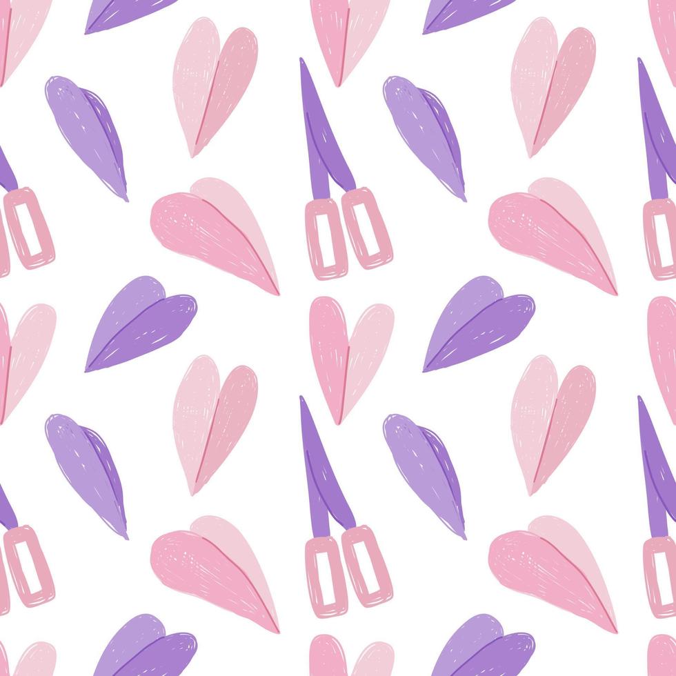Scissors and paper cut into the shape of a hearts. Seamless pattern. Valentine Day decoration pattern. Wrapping paper pattern. vector