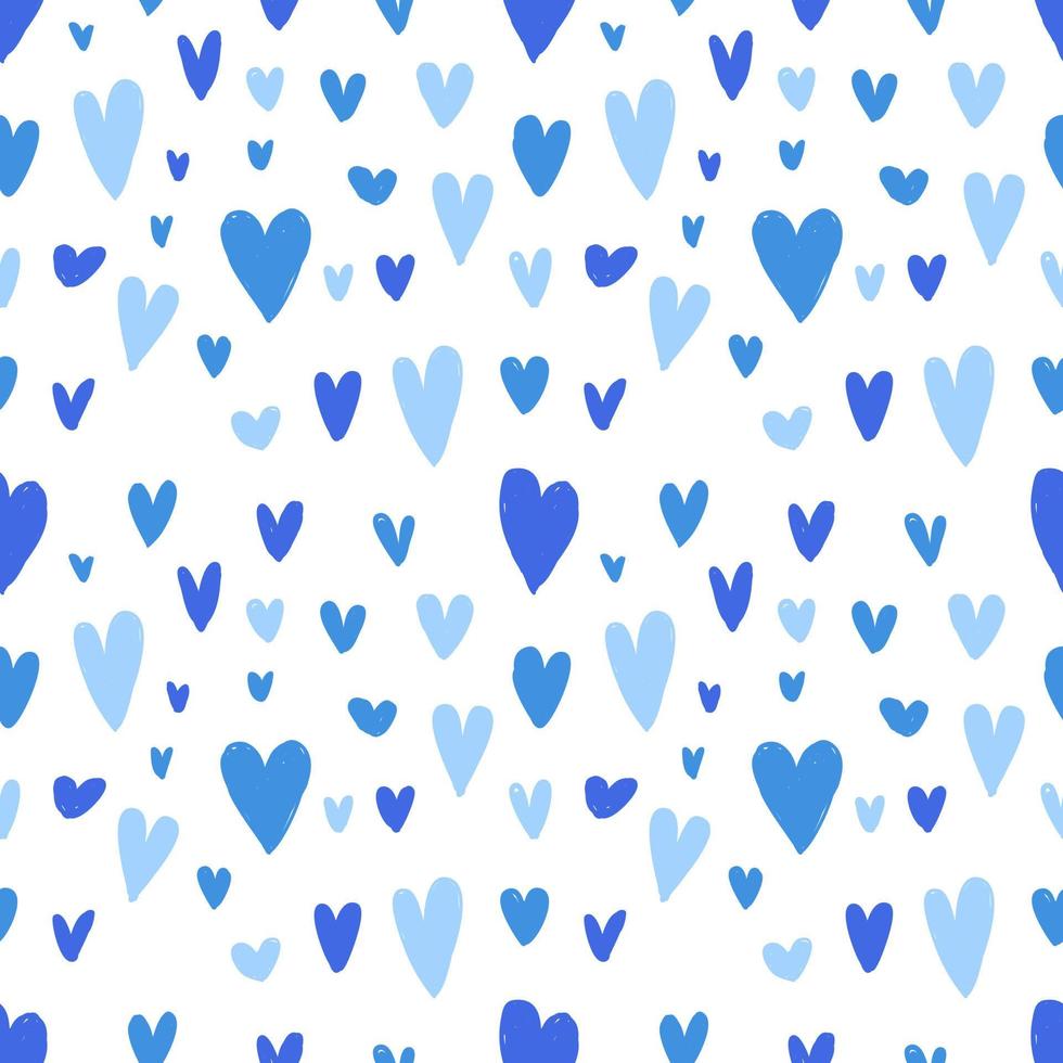 líneas vectoriales dibujadas a mano. patrón sin costuras patrón de papel de regalo. patrón de decoración del día de san valentín. patrón de corazones sin fisuras. azul real. vector