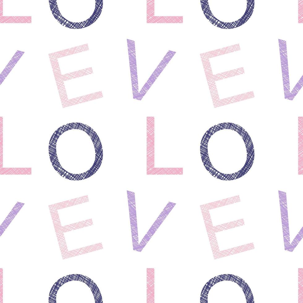 LOVE on a white background. Seamless pattern. vector text Hand drawn lines. Valentine Day decoration pattern. Wrapping paper pattern.