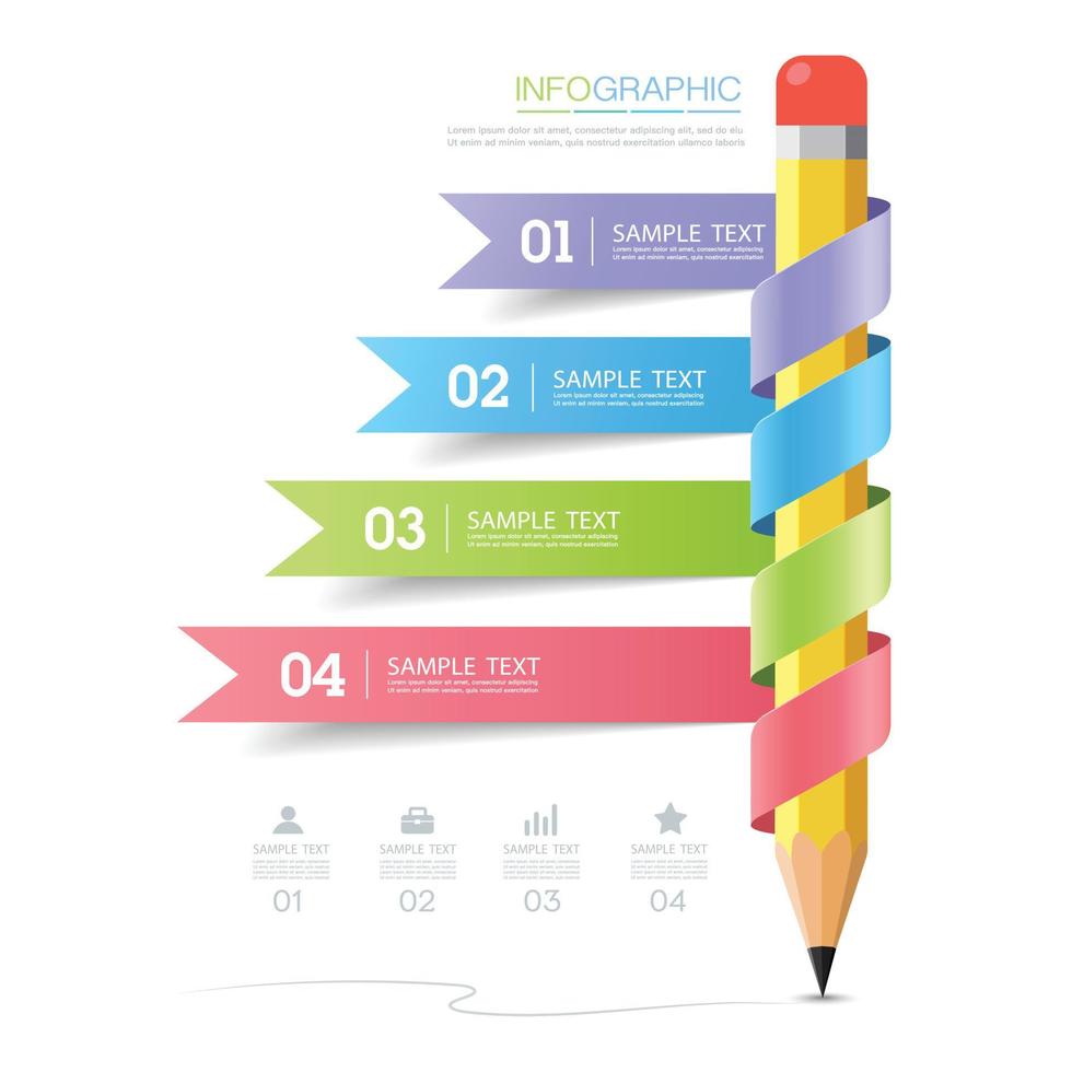 infografía mínima con la cinta alrededor del lápiz, ilustrador de elementos de diseño vectorial vector