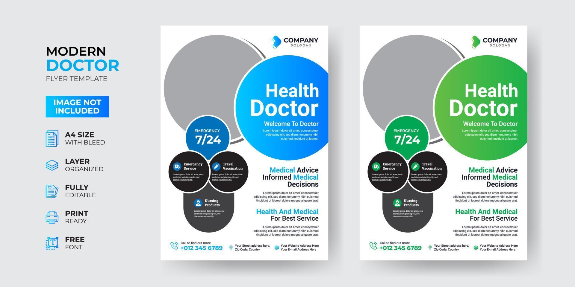 Creative and Modern Doctor Medical Health Flyer Template Design vector