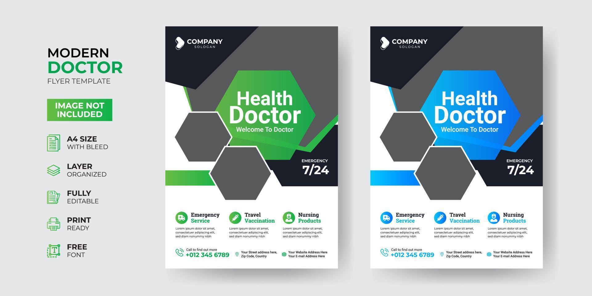 Creative and Modern Doctor Medical Health Flyer Template Design vector