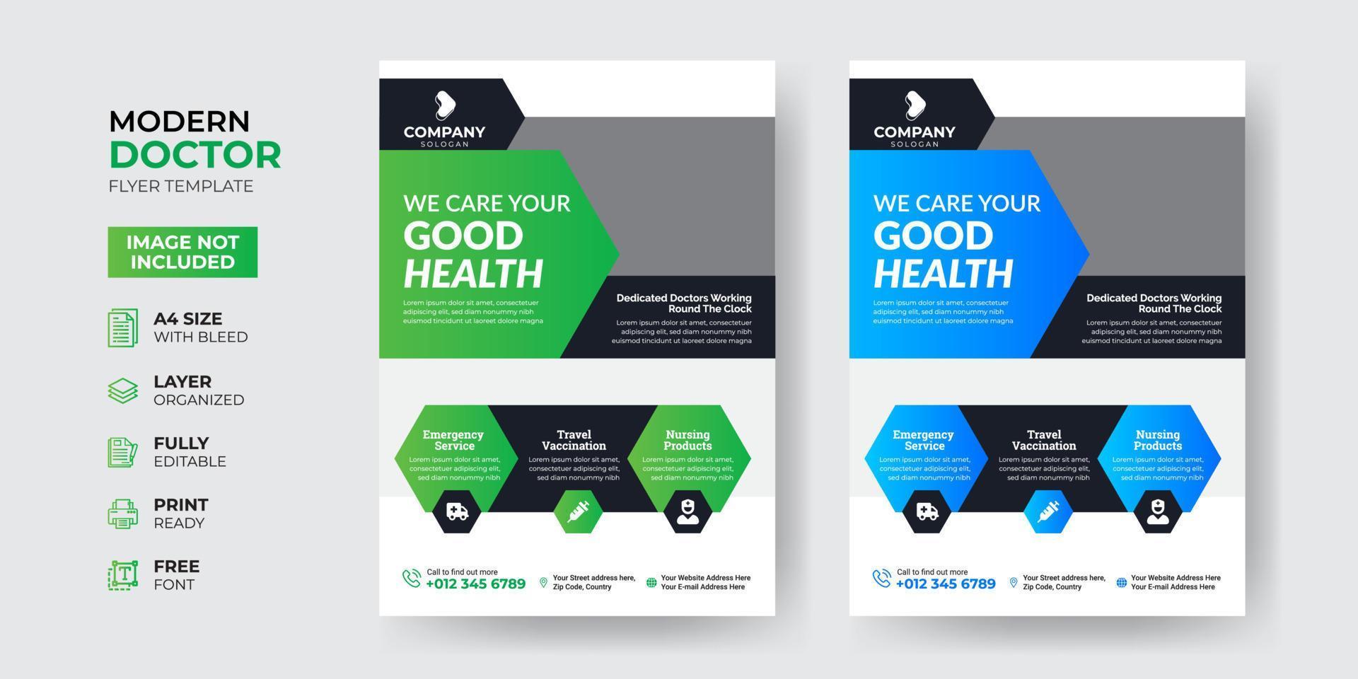 Creative and Modern Doctor Medical Health Flyer Template Design vector