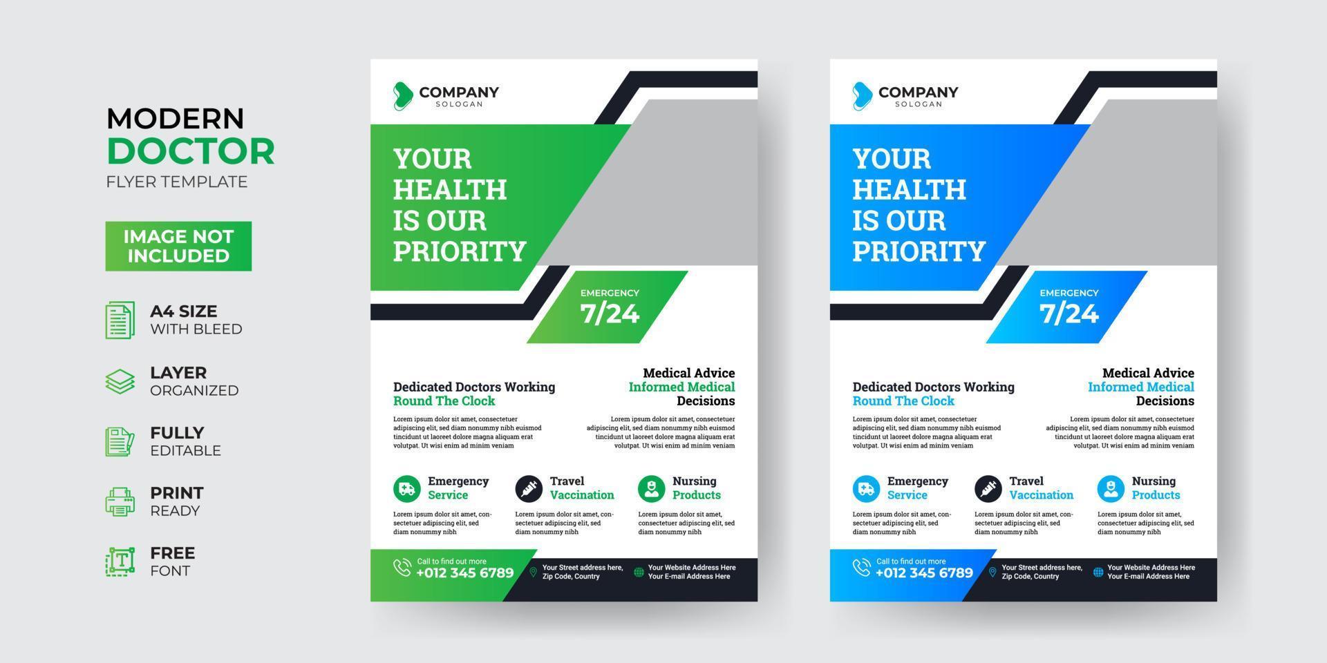 Creative and Modern Doctor Medical Health Flyer Template Design vector