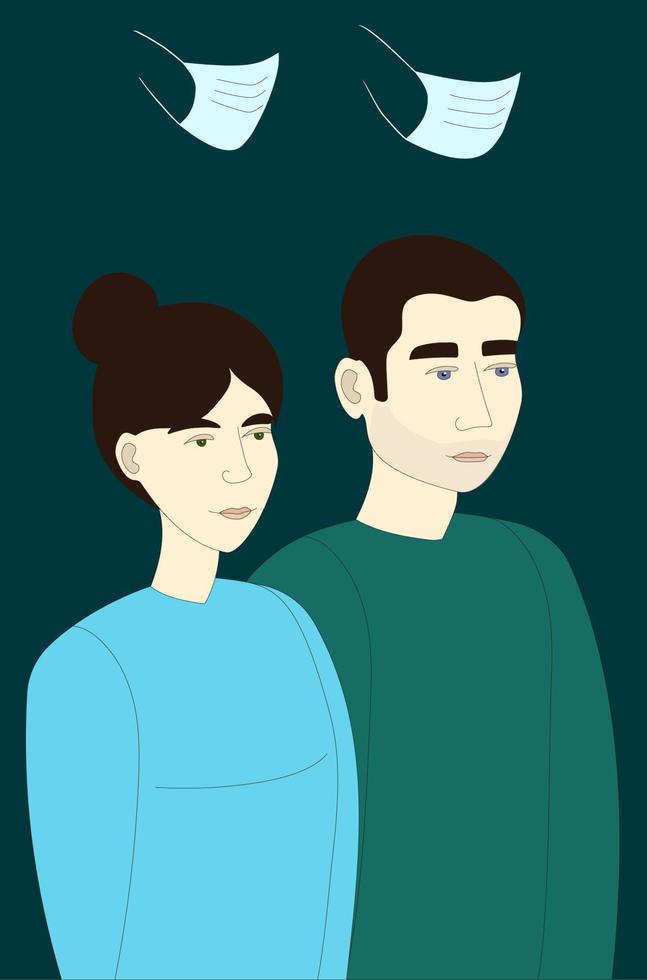 Woman and Man With Medical Masks vector