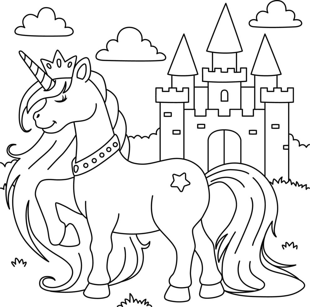 princesa unicornio para colorear para niños vector