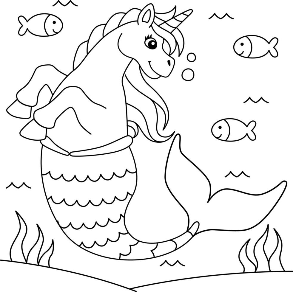 Unicorn Mermaid Coloring Page for Kids vector