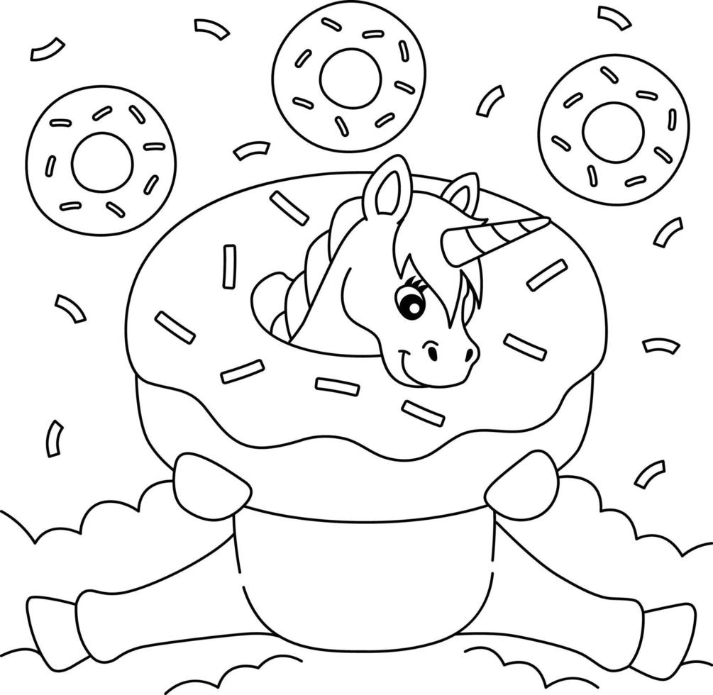 Sitting Unicorn Stuck In A Donut Coloring Page vector