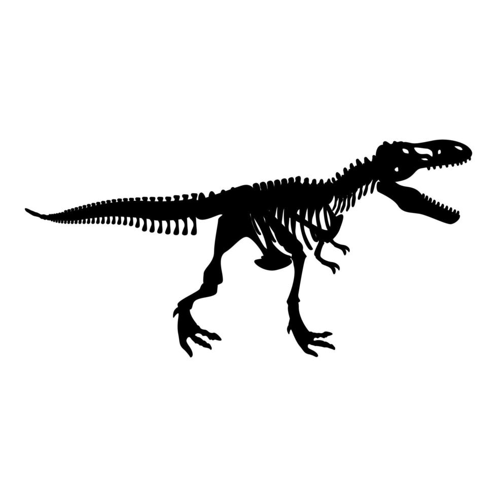 esqueleto de dinosaurio tiranosaurio rex huesos siluetas icono color negro vector ilustración imagen estilo plano