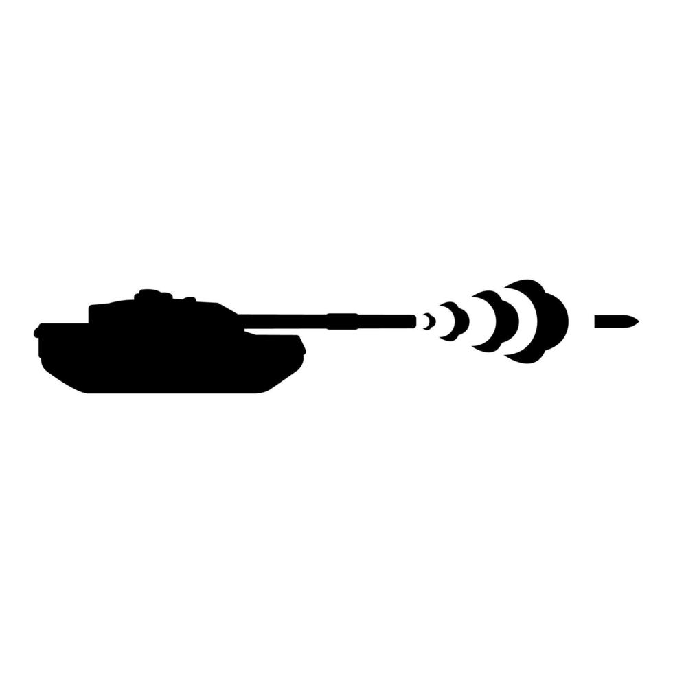 Tank shooting projectile shell military smoking after shot war battle concept icon black color vector illustration image flat style