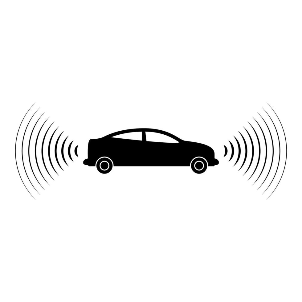 Car radio signals sensor smart technology autopilot front and back direction icon black color vector illustration image flat style