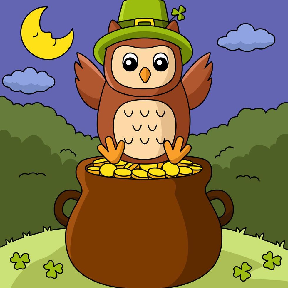 Saint Patricks Day Owl Cartoon Vector Colored