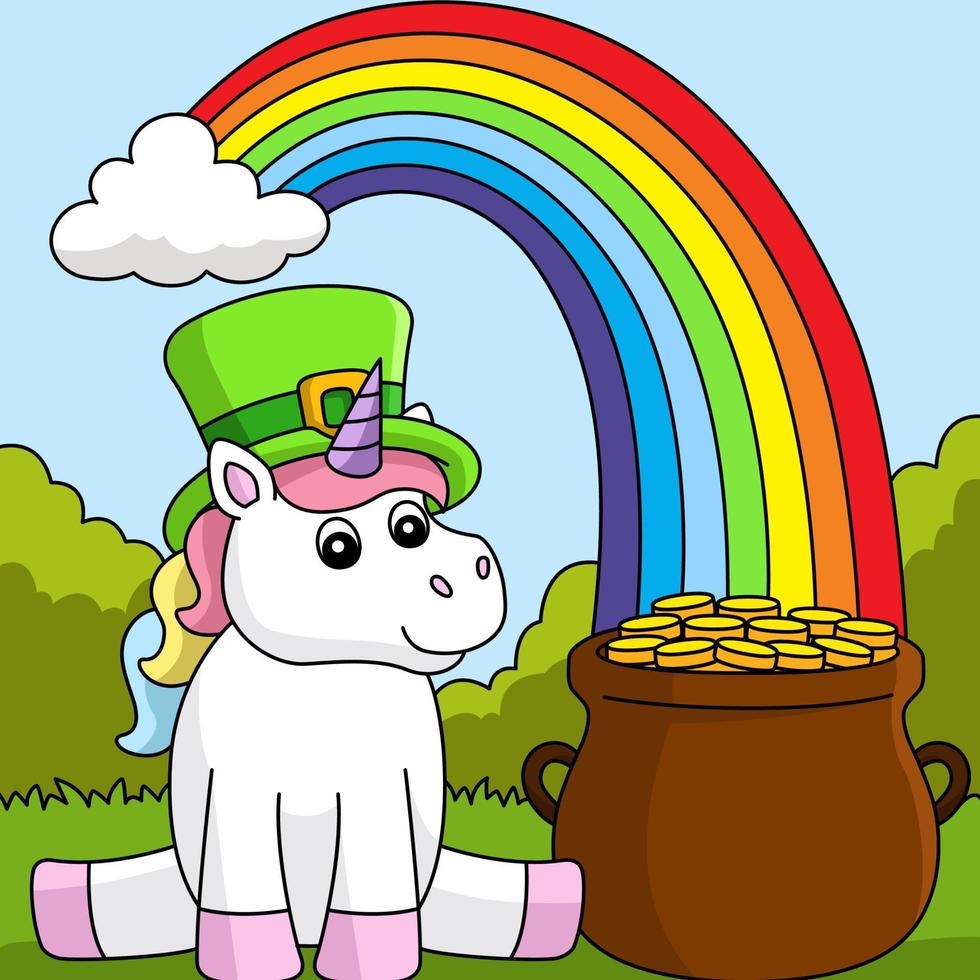 Saint Patricks Day Unicorn Cartoon Vector Colored
