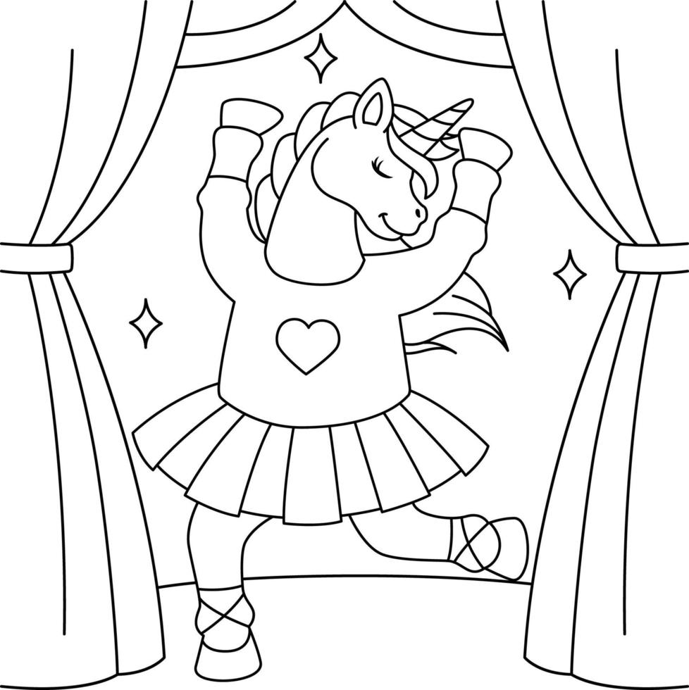 Unicorn Ballerina Dancing Coloring Page for Kids vector