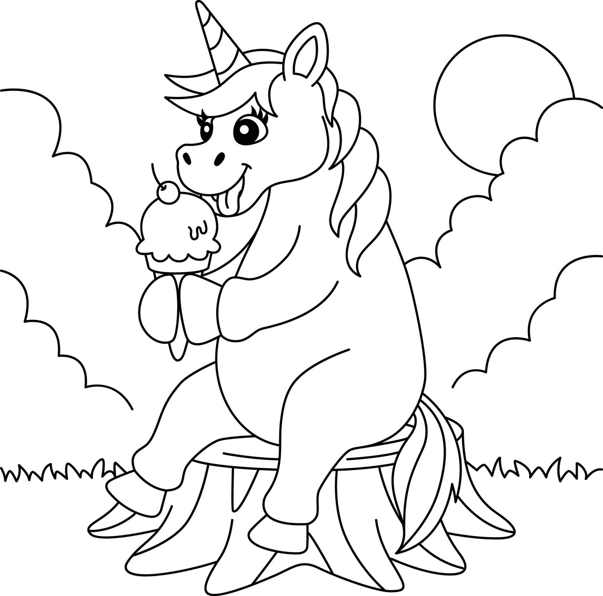 Unicorn Eating Ice Cream Coloring Page for Kids 5723471 ...