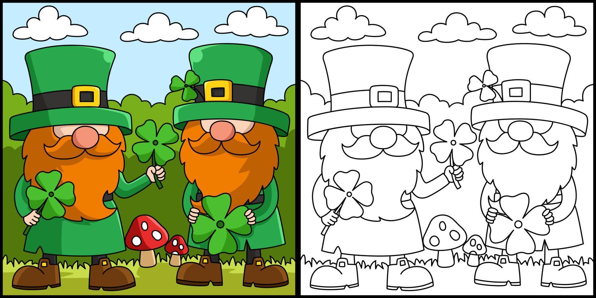 Saint Patricks Day 2 Gnomes Coloring Page Vector