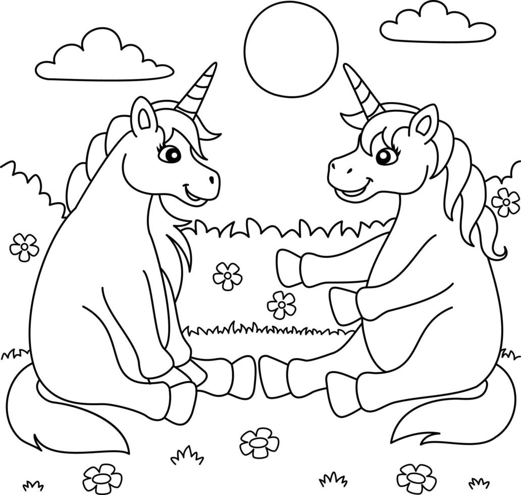 Unicorn Talking With A Friend Coloring Page vector