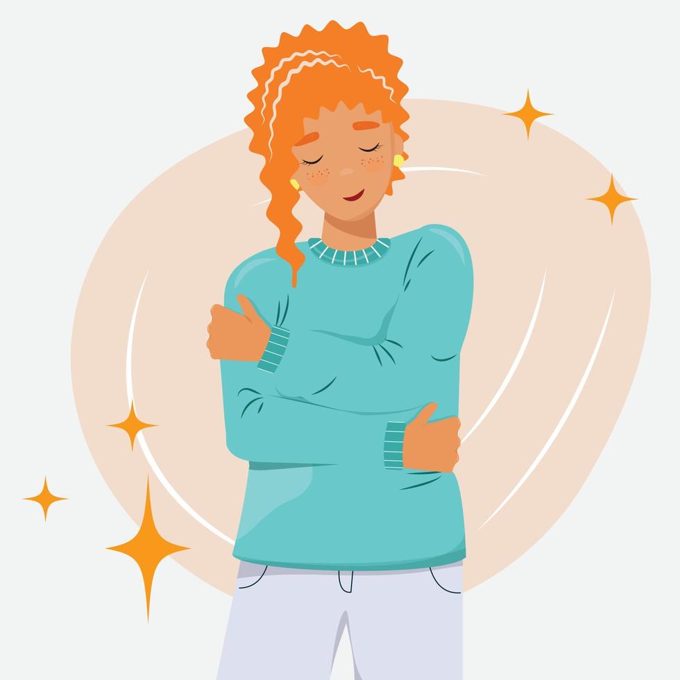 Beautiful young woman with red curly hair. Self love concept illustration. For banners, cards, posters, prints. Vector illustration 5723594 Vector Art at Vecteezy Beautiful young woman with red curly hair. Self love concept illustration. For banners, cards, posters, prints. Vector illustration 5723594 Vector Art at Vecteezy
