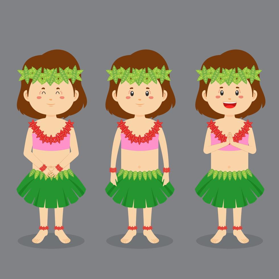 personaje hawaiano con varias expresiones vector