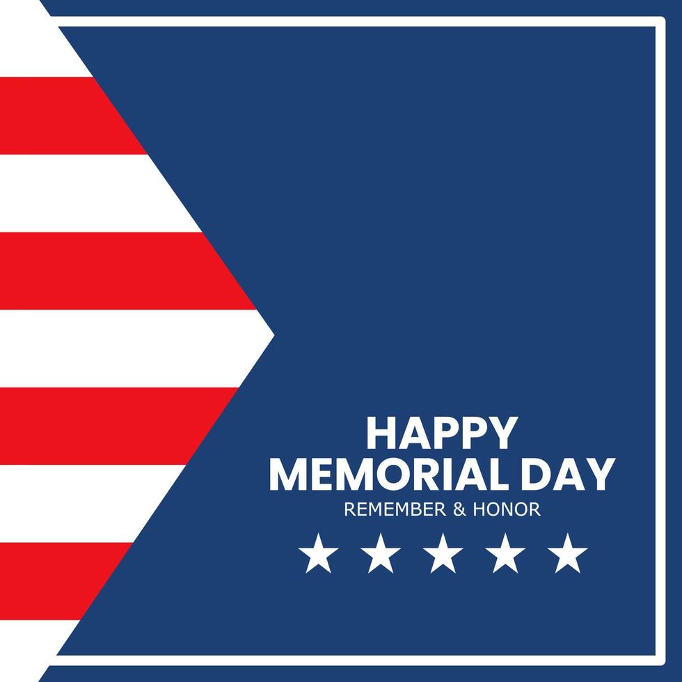 memorial day square template for social media content. Remember and honor. with striped american flag background vector