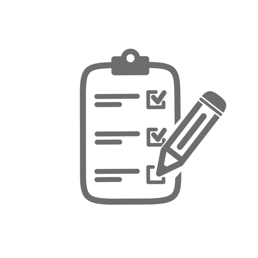 Checklist vector icon with check mark and pencil.  Flat design symbol To-do list on a white background.
